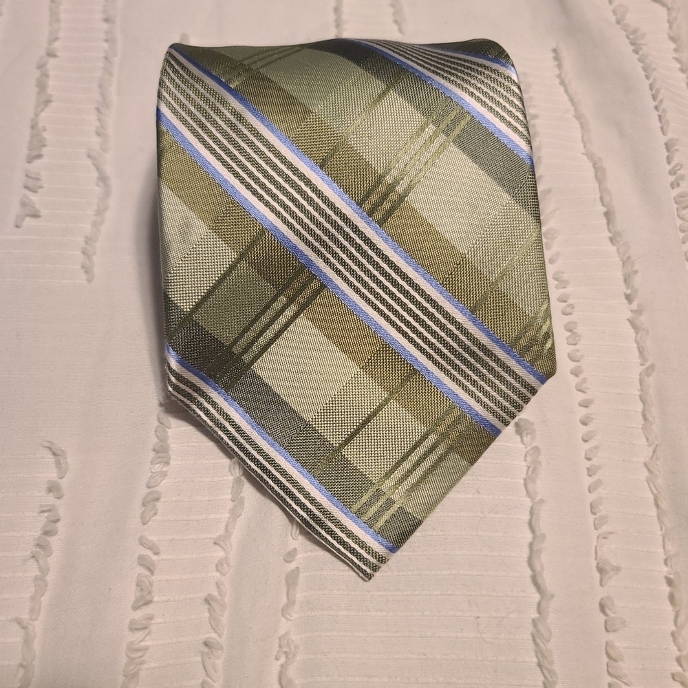 Pronto Uomo Silk Sage Green Striped Neck Tie